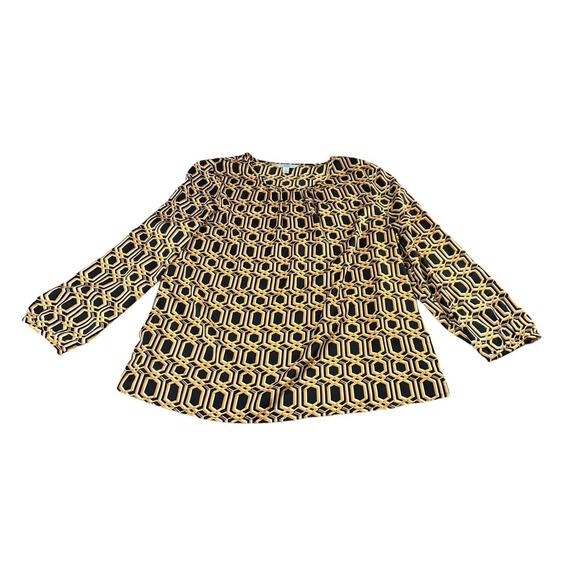 Croft & Barrow Blouse Sz XL Long-Sleeves Geometric Print Black Gold Top Loose - Picture 7 of 7